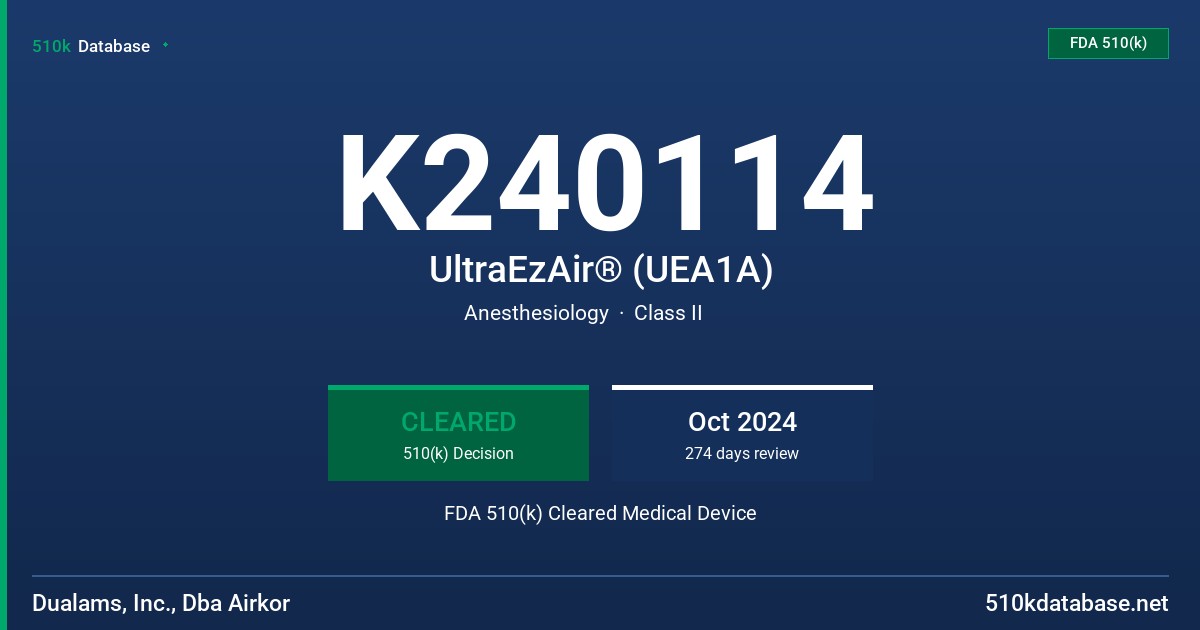 K240114 UltraEzAir® (UEA1A) FDA 510(k) Cleared Medical Device