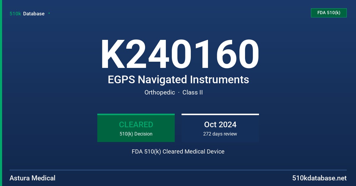 K240160 EGPS Navigated Instruments FDA 510(k) Cleared Medical Device