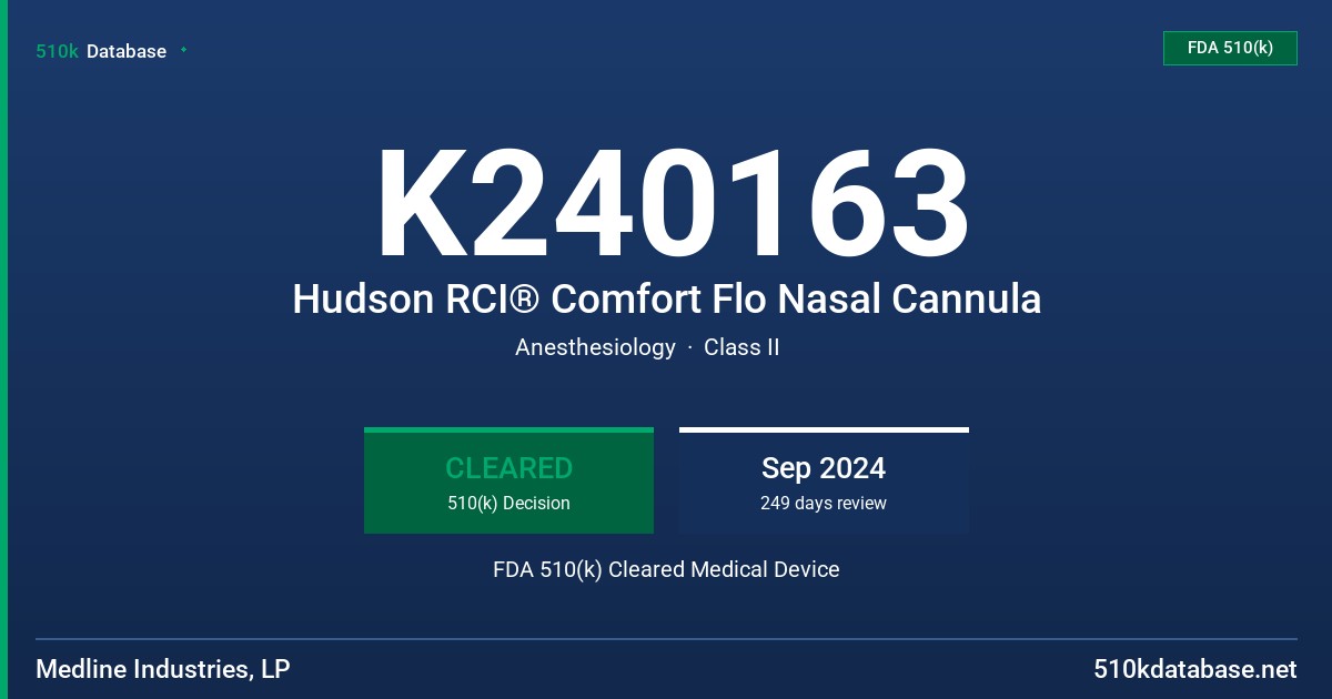 K240163 Hudson RCI® Comfort Flo Nasal Cannula FDA 510(k) Cleared Medical Device