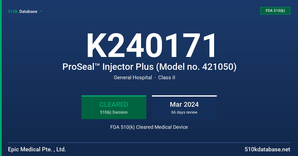 K240171 ProSeal™ Injector Plus (Model no. 421050) FDA 510(k) Cleared Medical Device
