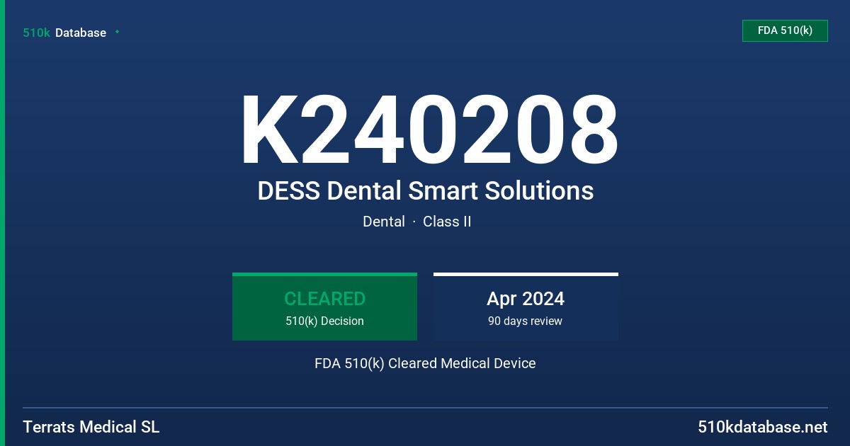 K240208 DESS Dental Smart Solutions FDA 510(k) Cleared Medical Device