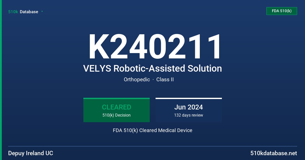 K240211 VELYS Robotic-Assisted Solution FDA 510(k) Cleared Medical Device