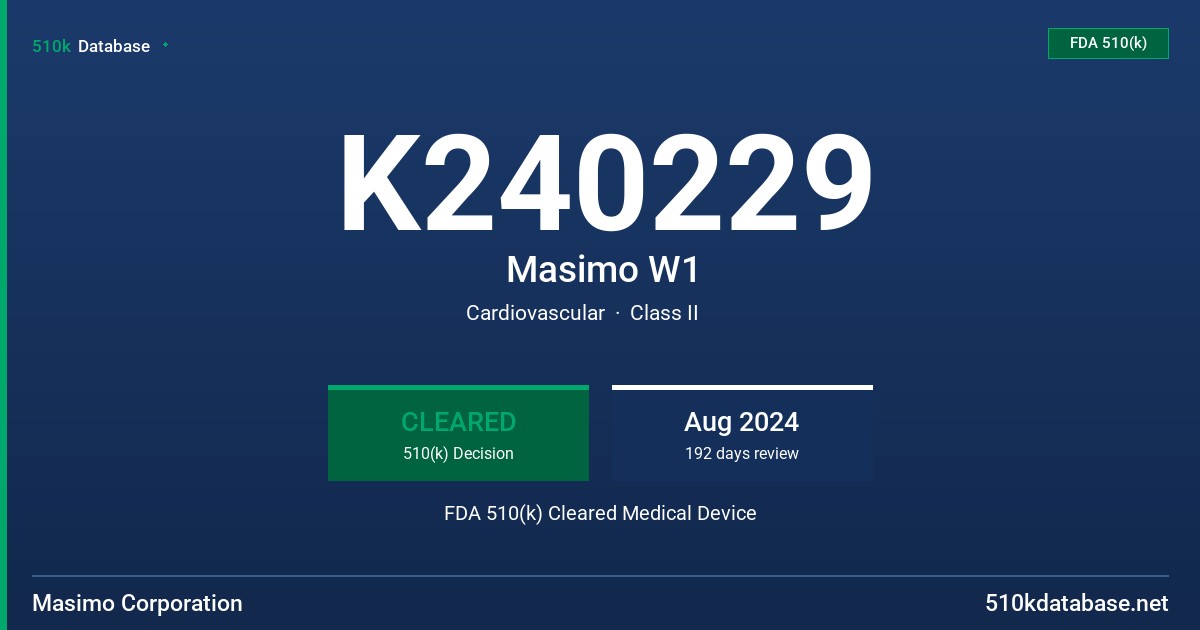 K240229 Masimo W1 FDA 510(k) Cleared Medical Device