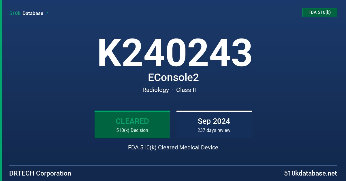 K240243 EConsole2 FDA 510(k) Cleared Medical Device
