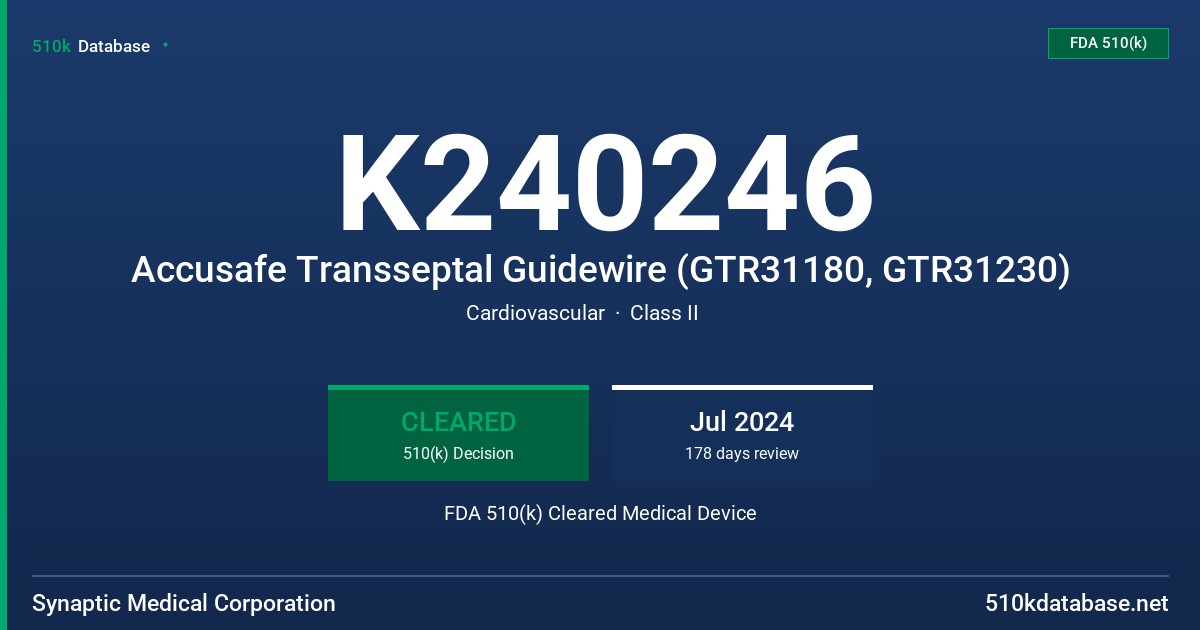 K240246 Accusafe Transseptal Guidewire (GTR31180, GTR31230) FDA 510(k) Cleared Medical Device