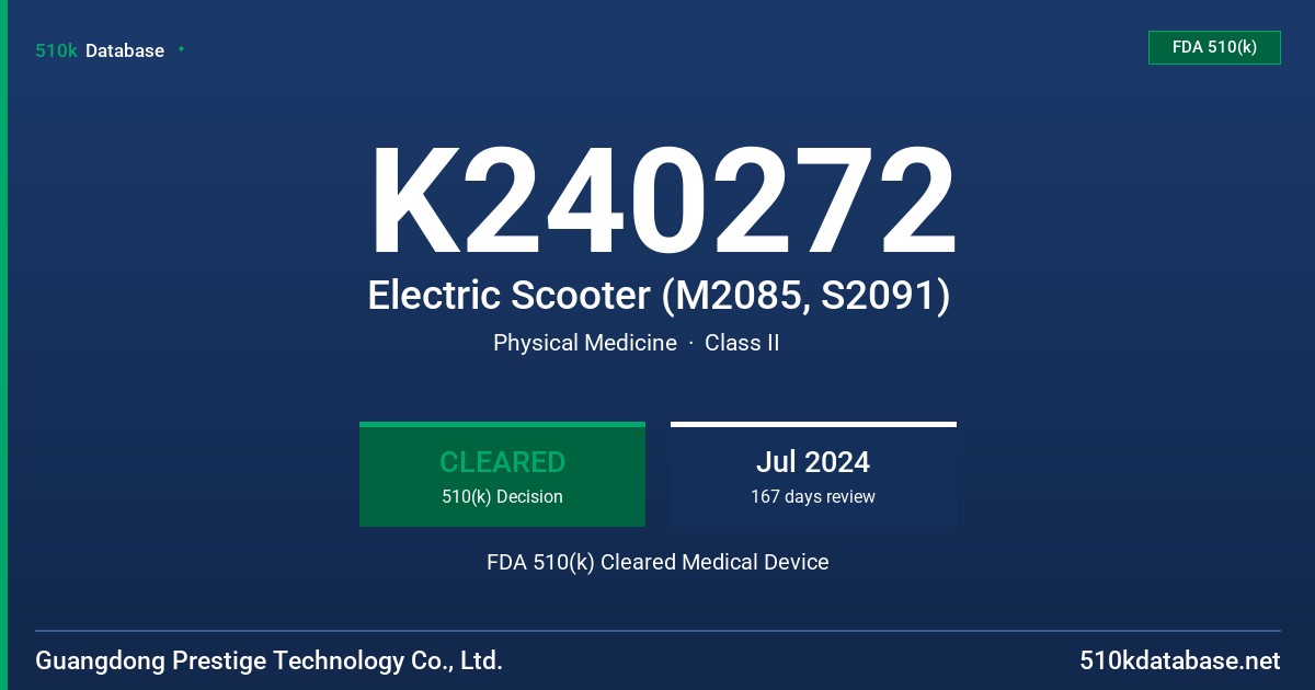 K240272 Electric Scooter (M2085, S2091) FDA 510(k) Cleared Medical Device