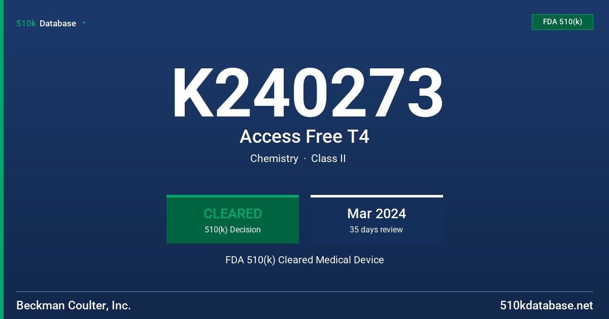 K240273 Access Free T4 FDA 510(k) Cleared Medical Device