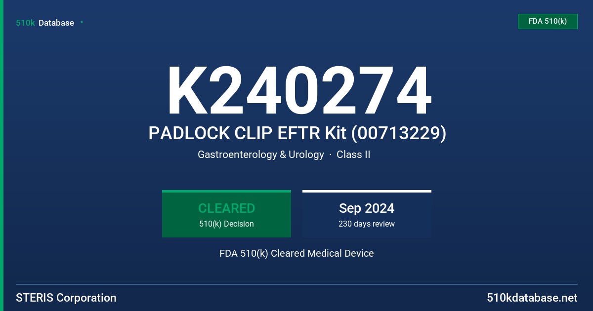 K240274 PADLOCK CLIP EFTR Kit (00713229) FDA 510(k) Cleared Medical Device