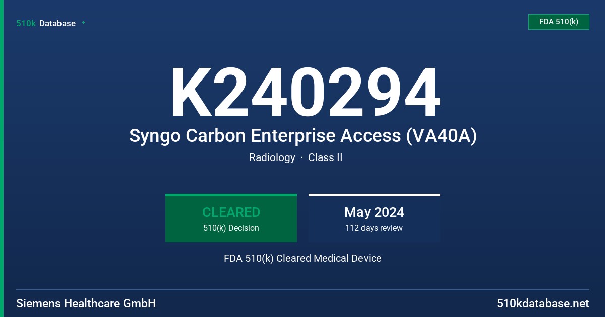 K240294 Syngo Carbon Enterprise Access (VA40A) FDA 510(k) Cleared Medical Device
