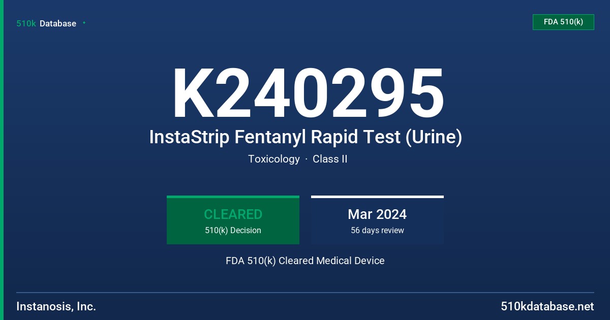 K240295 InstaStrip Fentanyl Rapid Test (Urine) FDA 510(k) Cleared Medical Device