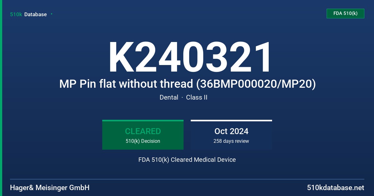 K240321 MP Pin flat without thread (36BMP000020/MP20) FDA 510(k) Cleared Medical Device