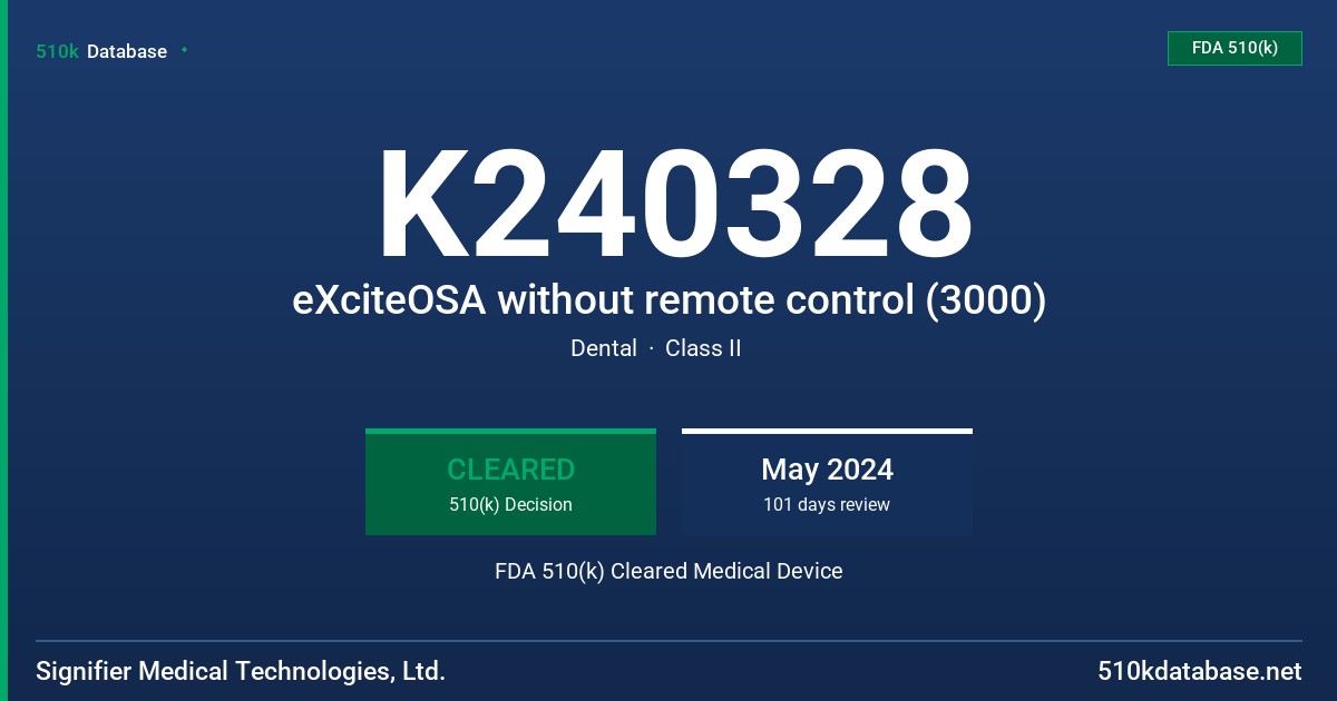 K240328 eXciteOSA without remote control (3000) FDA 510(k) Cleared Medical Device