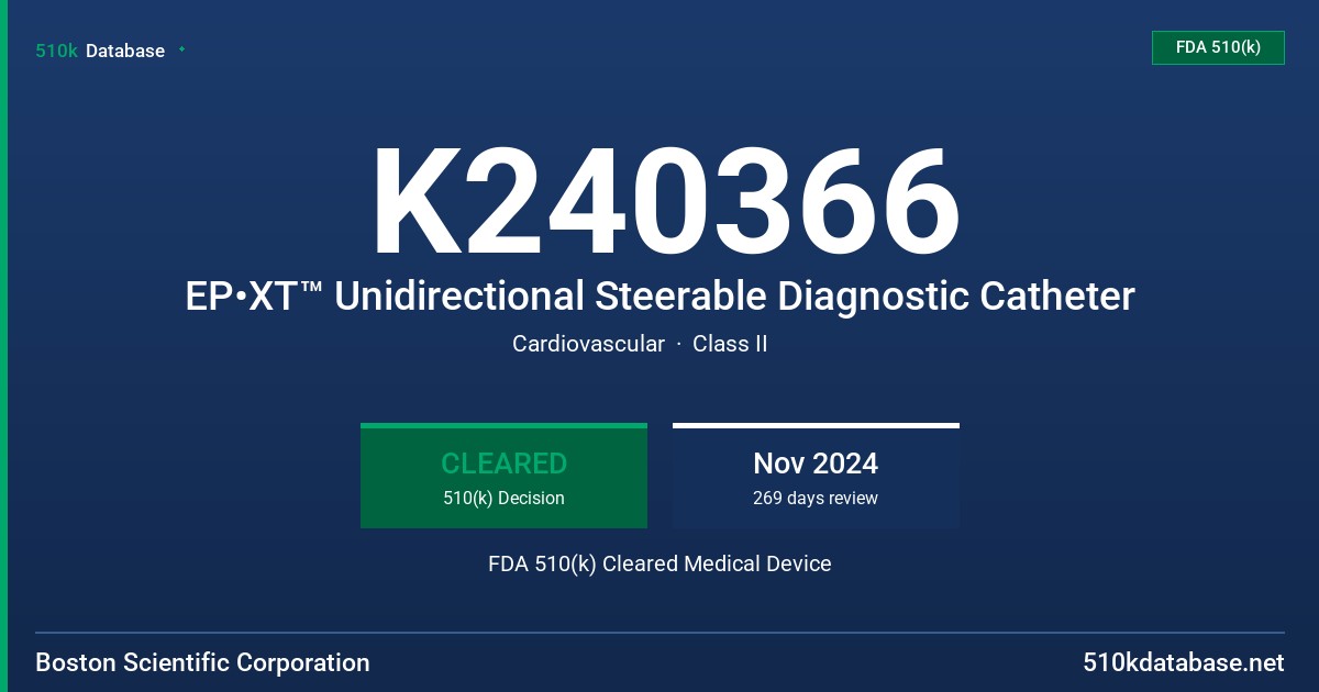 K240366 EP•XT™ Unidirectional Steerable Diagnostic Catheter FDA 510(k) Cleared Medical Device