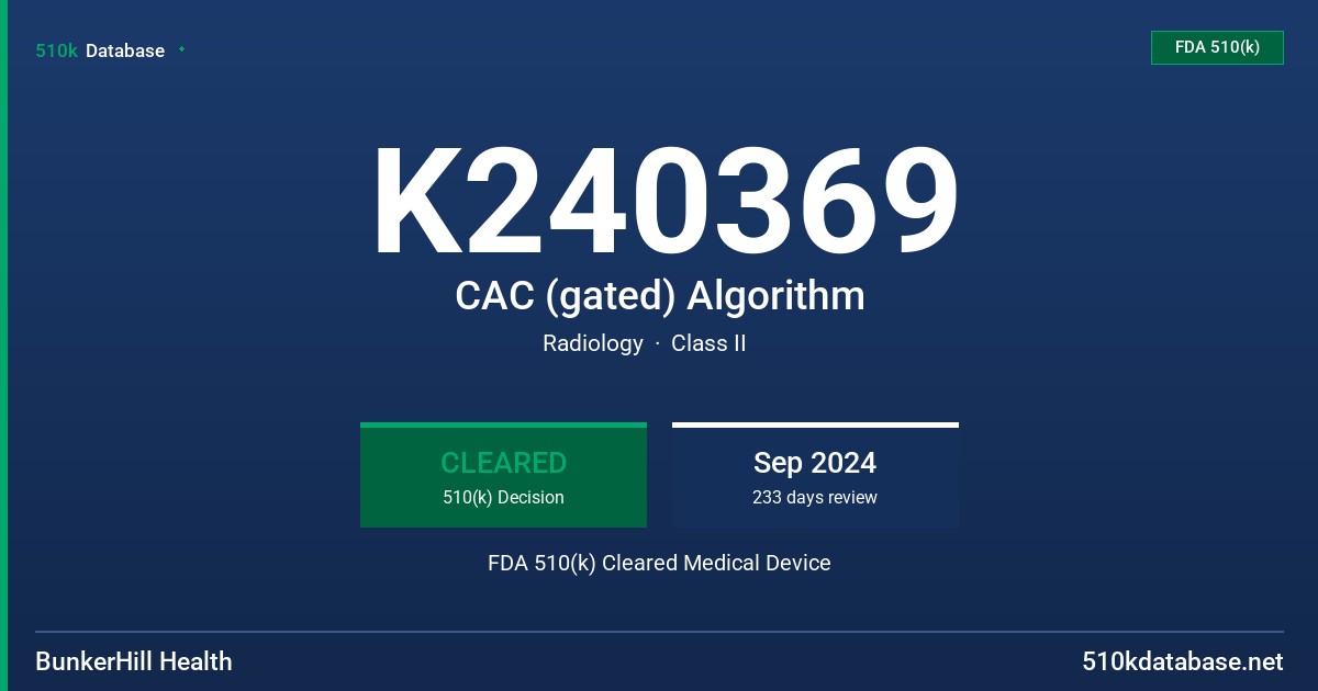 K240369 CAC (gated) Algorithm FDA 510(k) Cleared Medical Device
