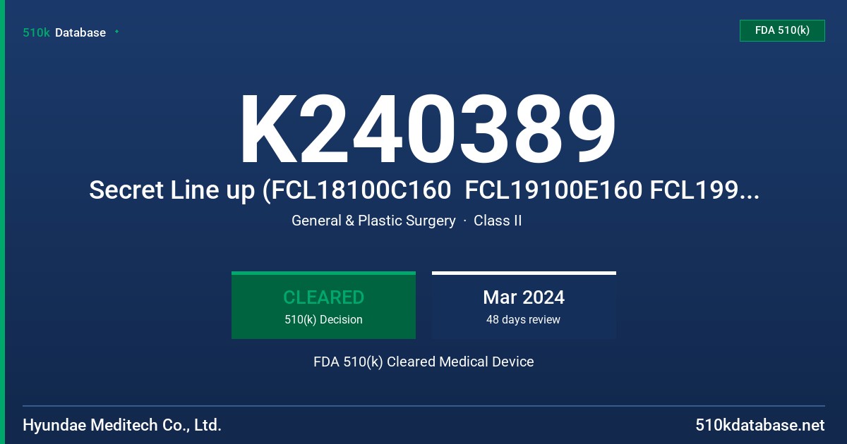 K240389 Secret Line up (FCL18100C160  FCL19100E160 FCL1990E150  FCL2190G150 ) FDA 510(k) Cleared Medical Device