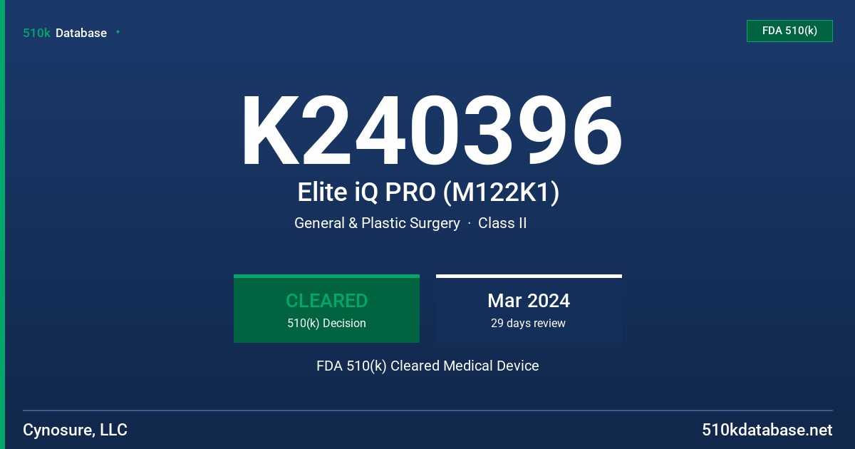 K240396 Elite iQ PRO (M122K1) FDA 510(k) Cleared Medical Device
