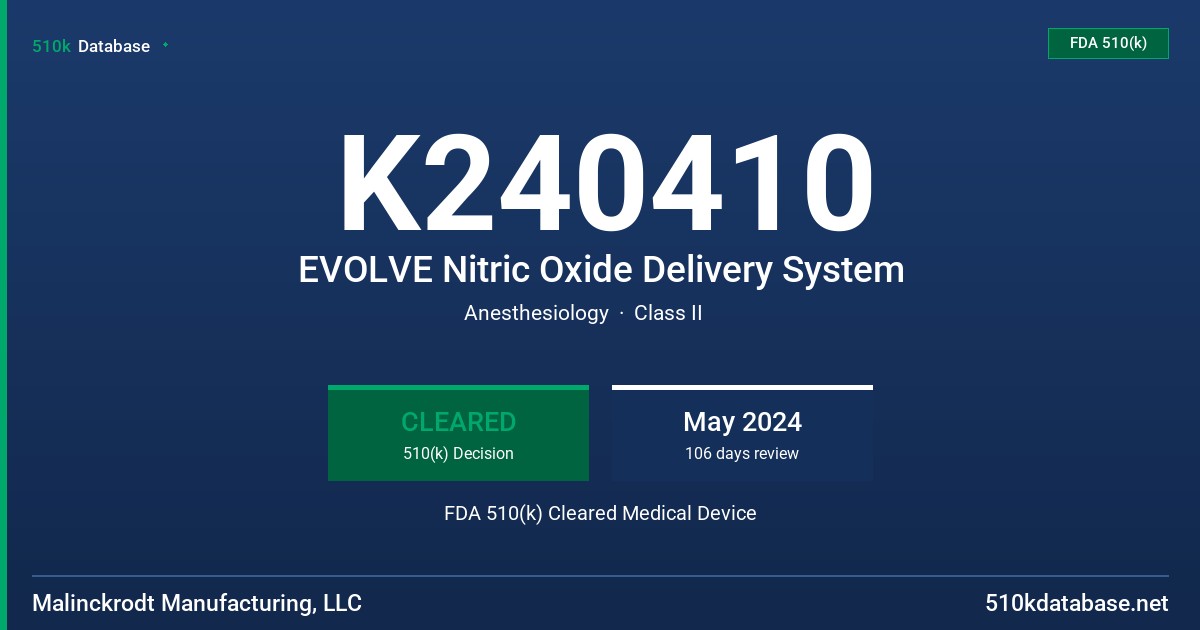 K240410 EVOLVE Nitric Oxide Delivery System FDA 510(k) Cleared Medical Device