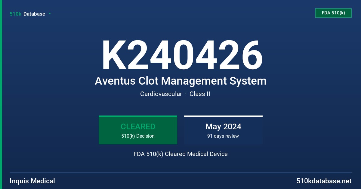 K240426 Aventus Clot Management System FDA 510(k) Cleared Medical Device