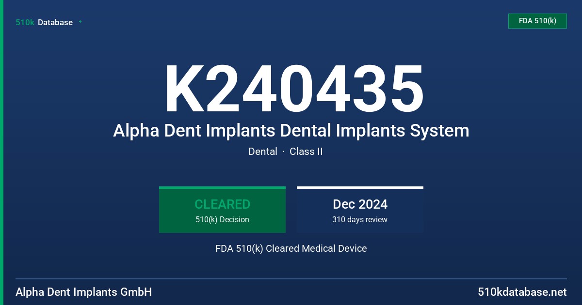 K240435 Alpha Dent Implants Dental Implants System FDA 510(k) Cleared Medical Device