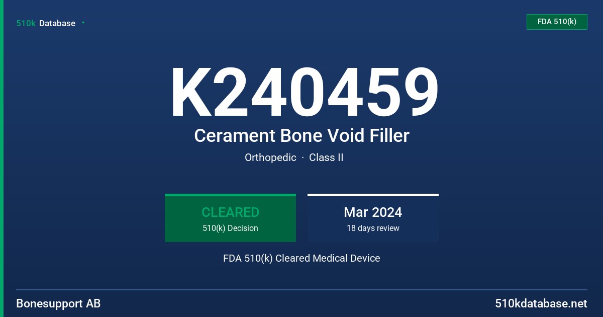 K240459 Cerament Bone Void Filler FDA 510(k) Cleared Medical Device