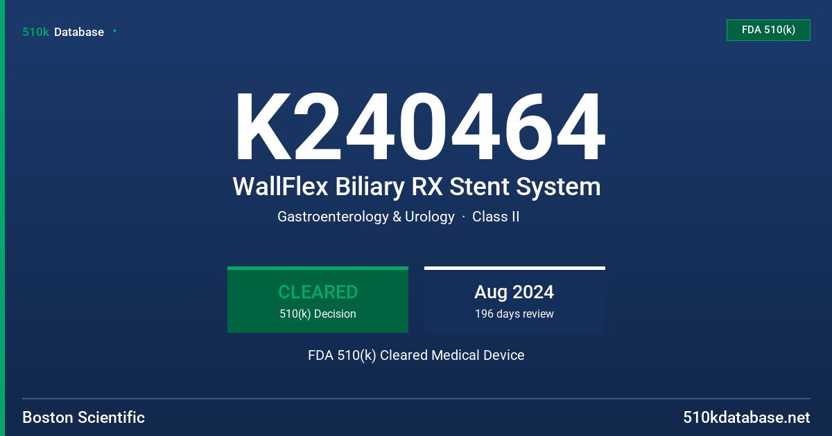 K240464 WallFlex Biliary RX Stent System FDA 510(k) Cleared Medical Device