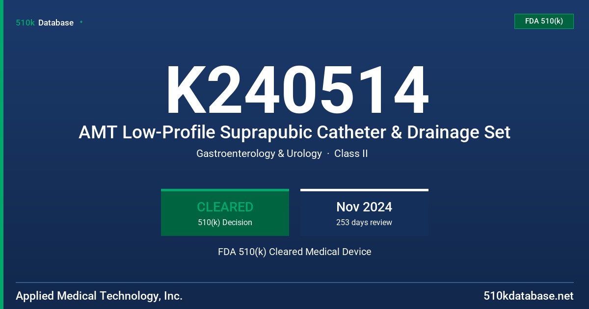 K240514 AMT Low-Profile Suprapubic Catheter & Drainage Set FDA 510(k) Cleared Medical Device