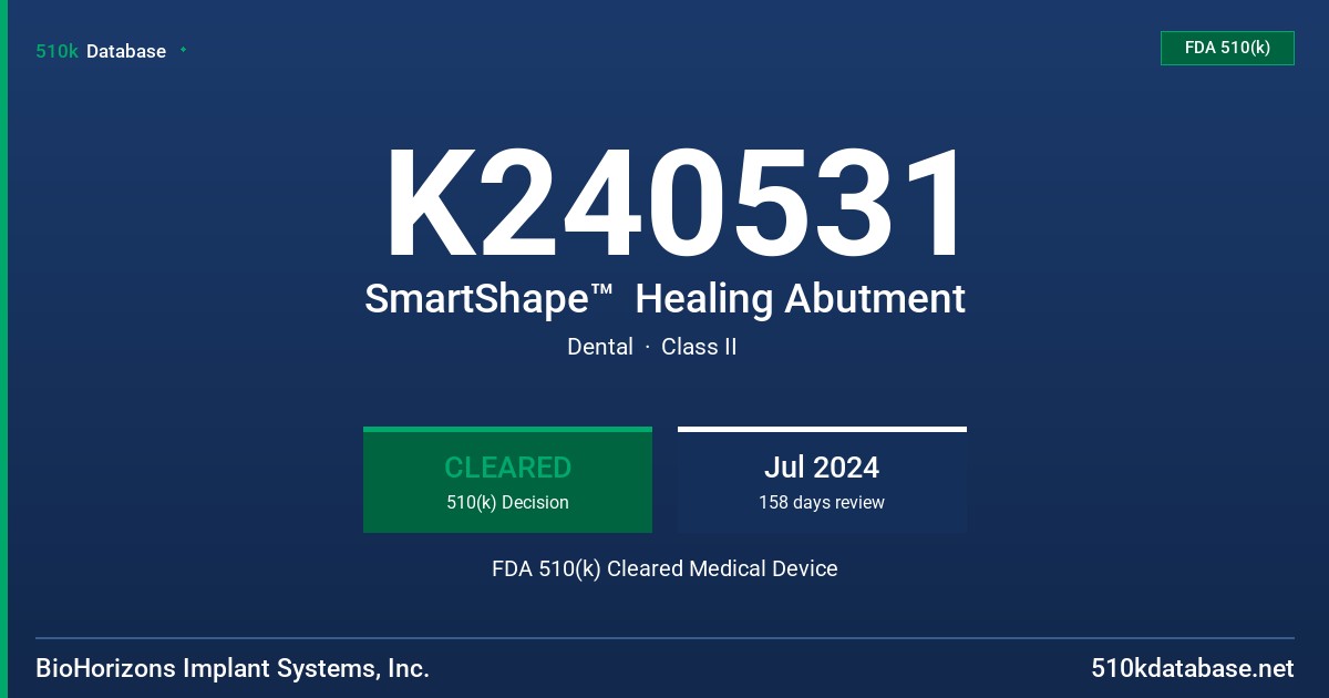 K240531 SmartShape™  Healing Abutment FDA 510(k) Cleared Medical Device