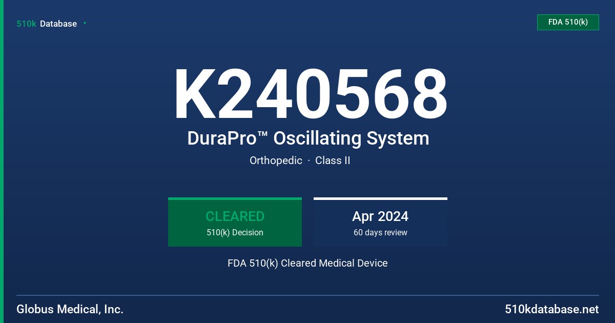 K240568 DuraPro™ Oscillating System FDA 510(k) Cleared Medical Device