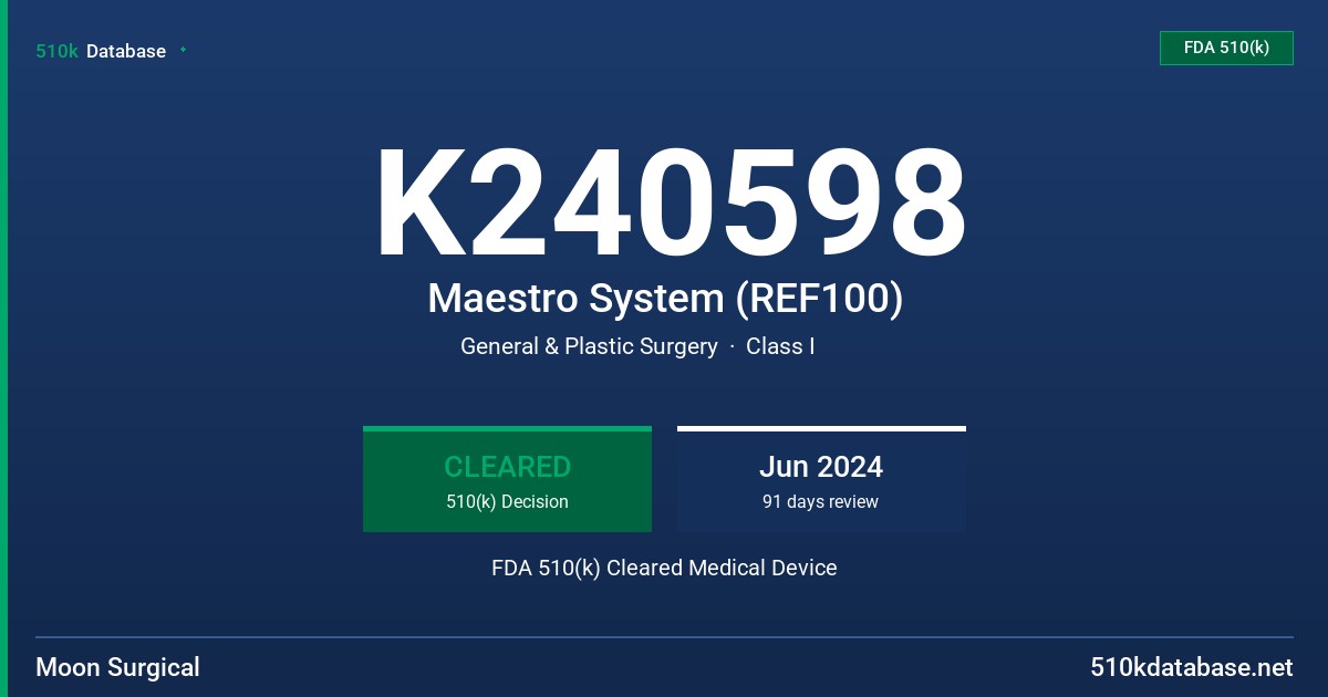 K240598 Maestro System (REF100) FDA 510(k) Cleared Medical Device