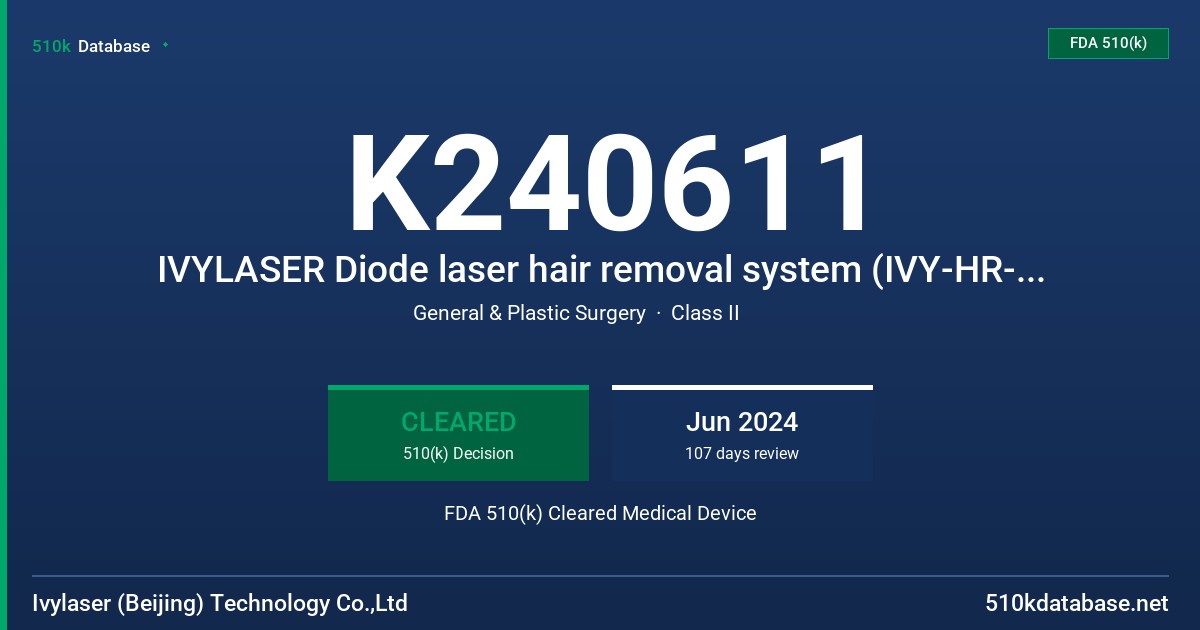 K240611 IVYLASER Diode laser hair removal system (IVY-HR-Alloy) FDA 510(k) Cleared Medical Device