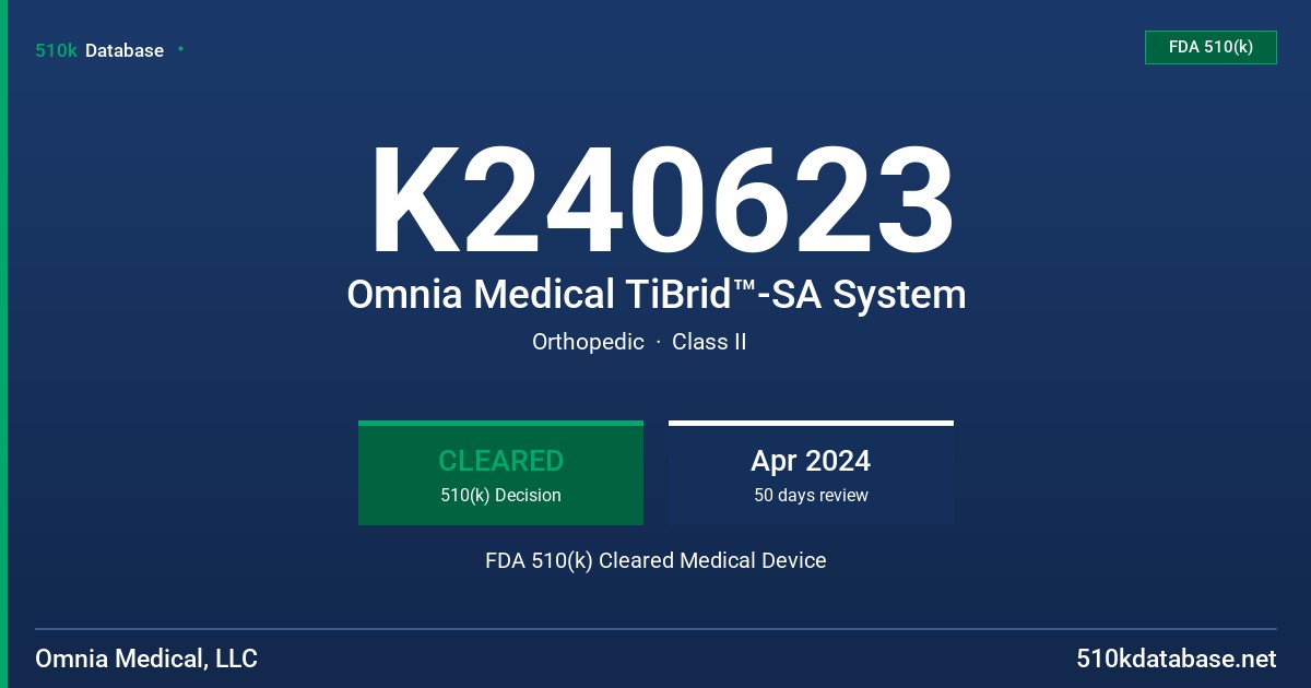 K240623 Omnia Medical TiBrid™-SA System FDA 510(k) Cleared Medical Device