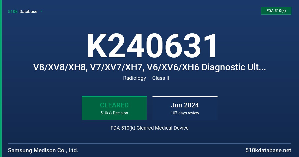 K240631 V8/XV8/XH8, V7/XV7/XH7, V6/XV6/XH6 Diagnostic Ultrasound System FDA 510(k) Cleared Medical Device