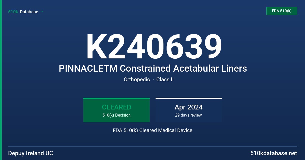 K240639 PINNACLETM Constrained Acetabular Liners FDA 510(k) Cleared Medical Device