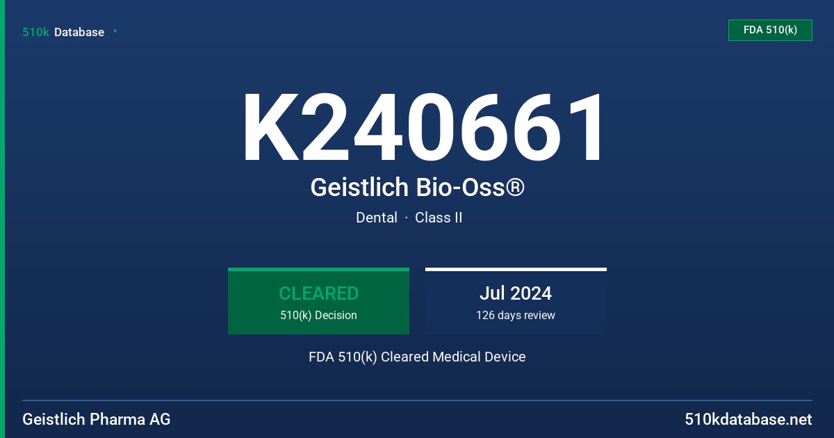 K240661 Geistlich Bio-Oss® FDA 510(k) Cleared Medical Device