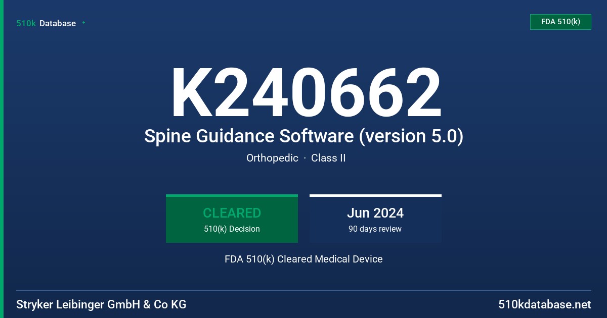 K240662 Spine Guidance Software (version 5.0) FDA 510(k) Cleared Medical Device