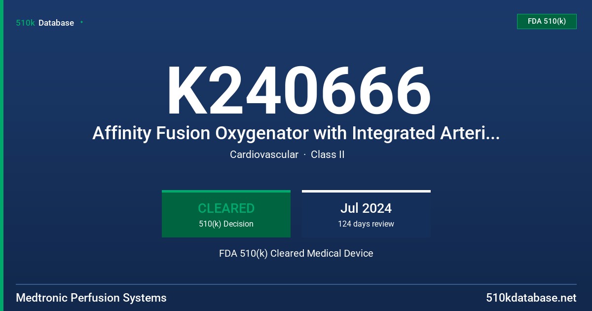 K240666 Affinity Fusion Oxygenator with Integrated Arterial Filter and Balance Biosurface (BB811) FDA 510(k) Cleared Medical Device