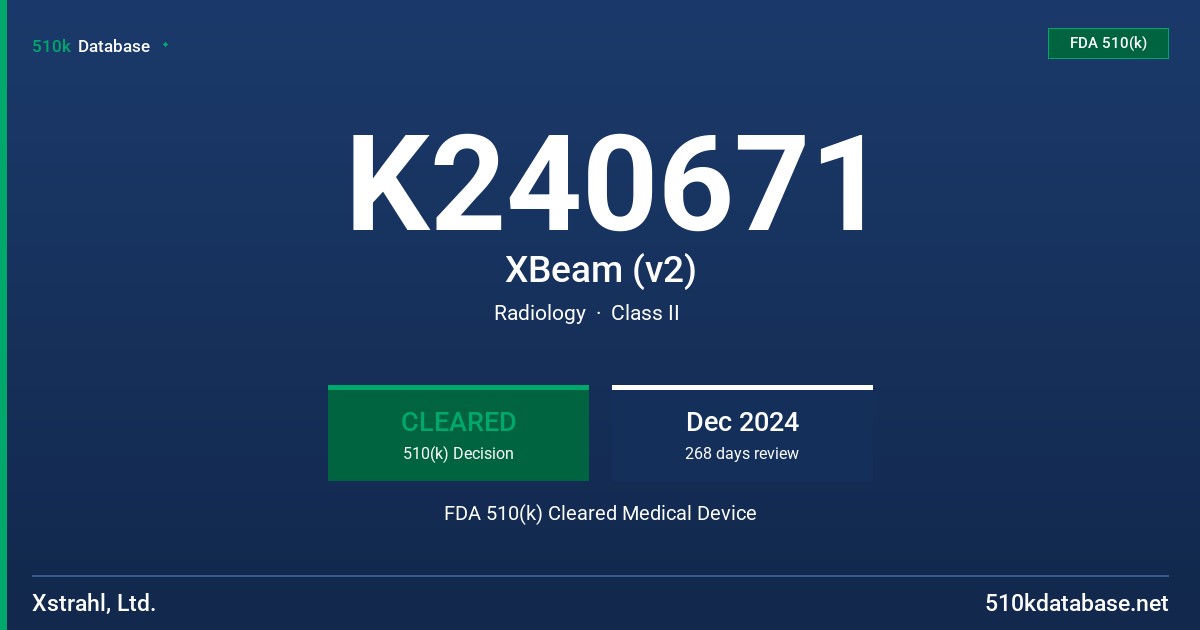 K240671 XBeam (v2) FDA 510(k) Cleared Medical Device