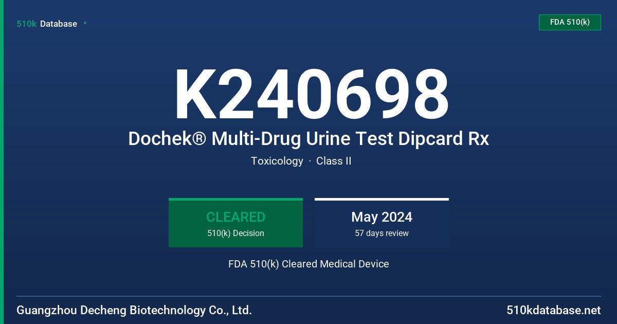 K240698 Dochek® Multi-Drug Urine Test Dipcard Rx FDA 510(k) Cleared Medical Device
