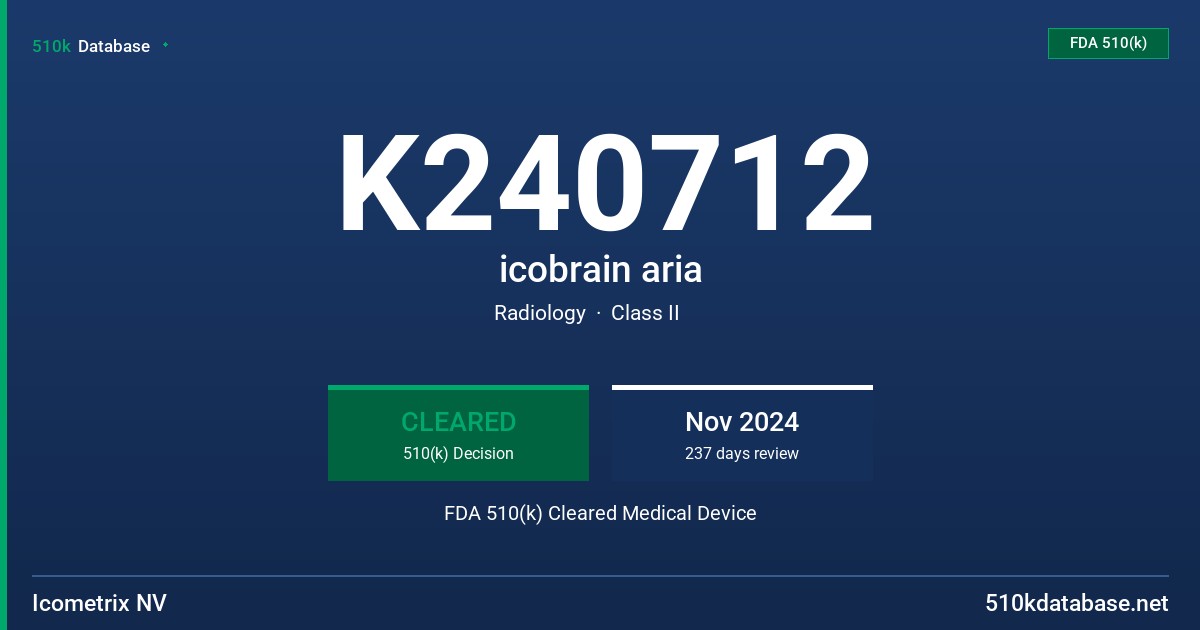 K240712 icobrain aria FDA 510(k) Cleared Medical Device