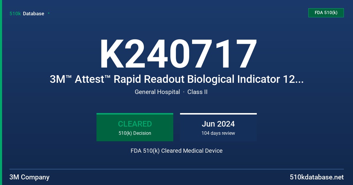 K240717 3M™ Attest™ Rapid Readout Biological Indicator 1295 and 3M™ Attest™ Vaporized Hydrogen Peroxide Tri-Metric Chemical Indicator 1348/1348E FDA 510(k) Cleared Medical Device