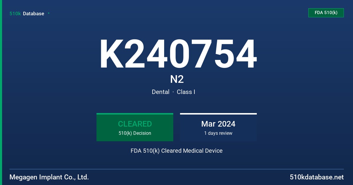 K240754 N2 FDA 510(k) Cleared Medical Device