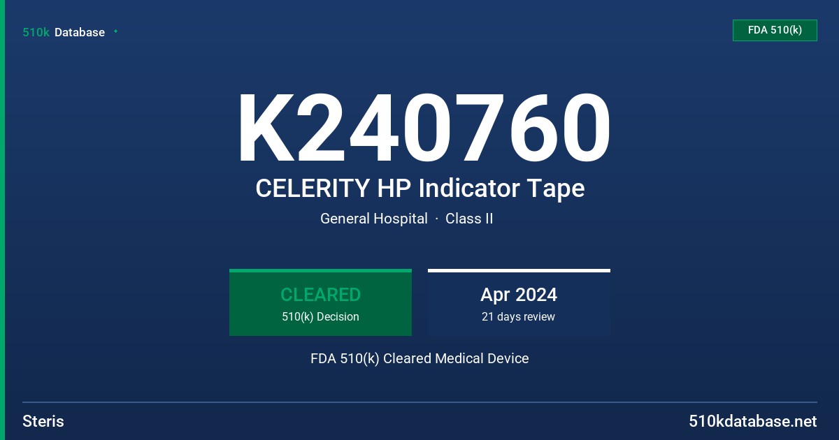 K240760 CELERITY HP Indicator Tape FDA 510(k) Cleared Medical Device