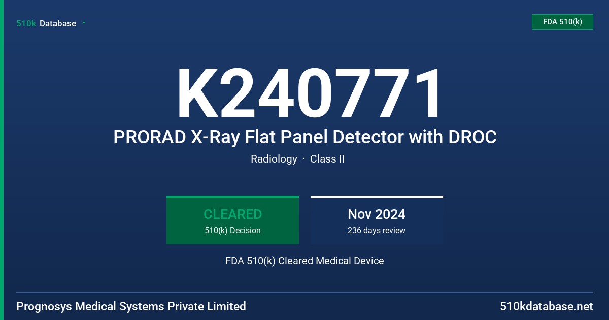 K240771 PRORAD X-Ray Flat Panel Detector with DROC FDA 510(k) Cleared Medical Device