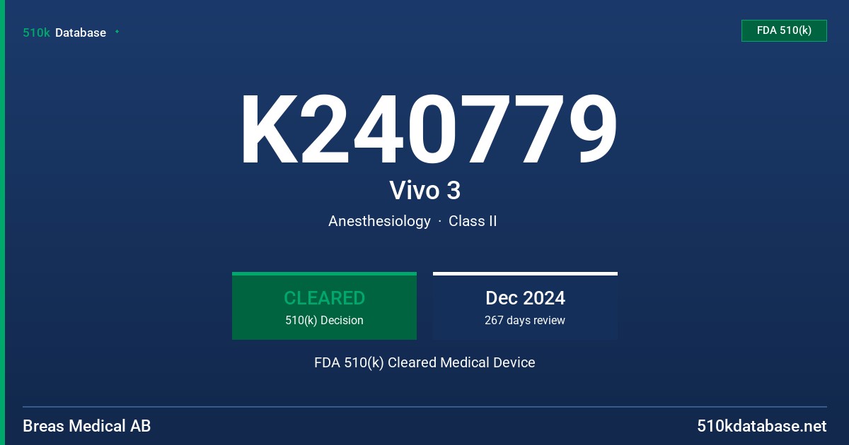 K240779 Vivo 3 FDA 510(k) Cleared Medical Device