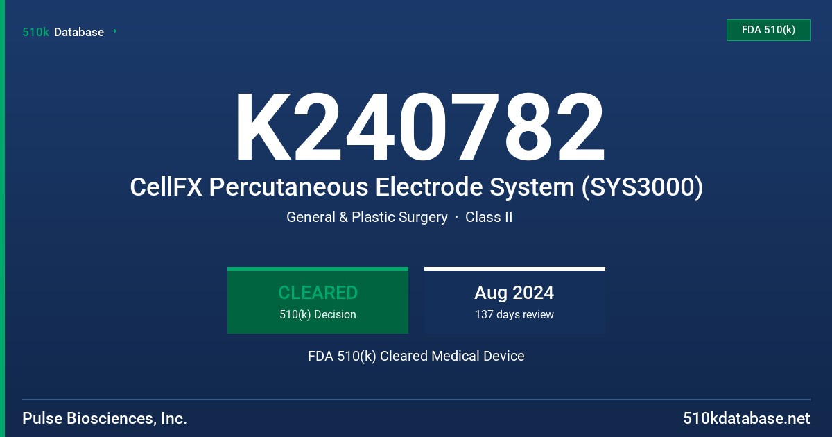 K240782 CellFX Percutaneous Electrode System (SYS3000) FDA 510(k) Cleared Medical Device