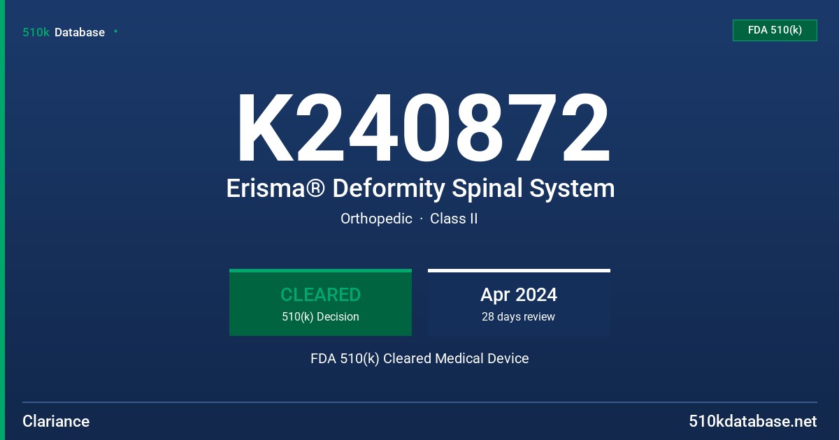 K240872 Erisma® Deformity Spinal System FDA 510(k) Cleared Medical Device