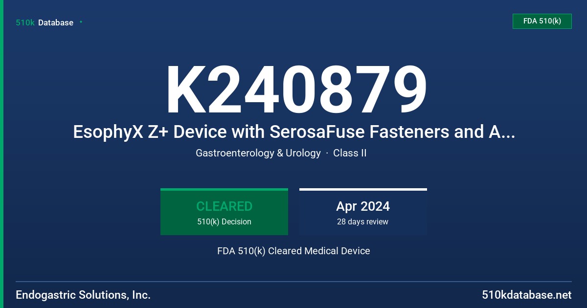 K240879 EsophyX Z+ Device with SerosaFuse Fasteners and Accessories FDA 510(k) Cleared Medical Device