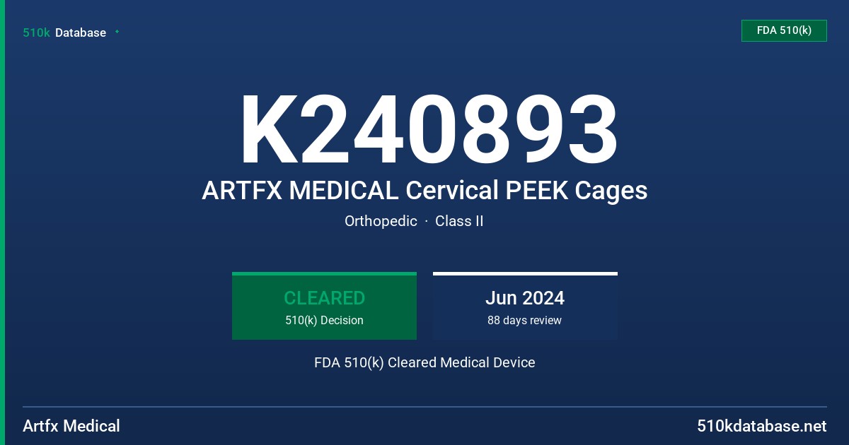 K240893 ARTFX MEDICAL Cervical PEEK Cages FDA 510(k) Cleared Medical Device