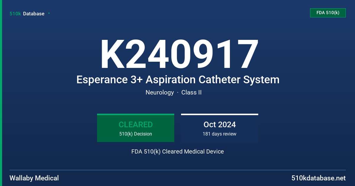 K240917 Esperance 3+ Aspiration Catheter System FDA 510(k) Cleared Medical Device