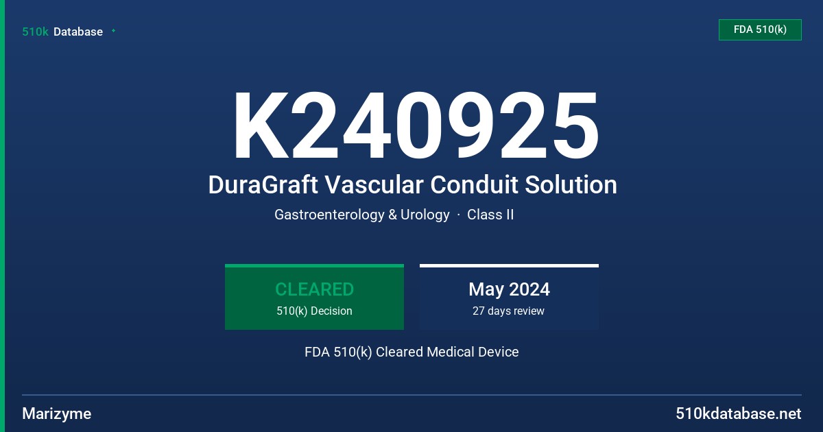 K240925 DuraGraft Vascular Conduit Solution FDA 510(k) Cleared Medical Device